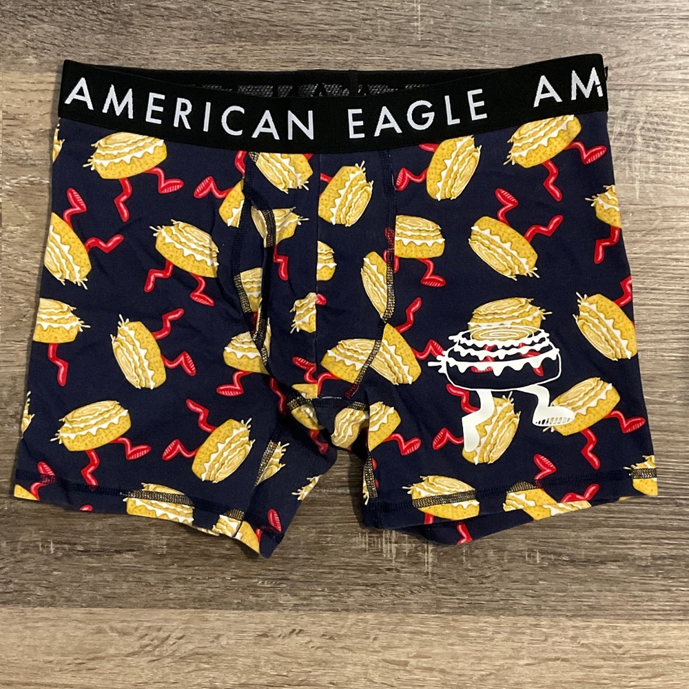 American Eagle Outfitters Navy Boxer Briefs with Yellow and Red Design
